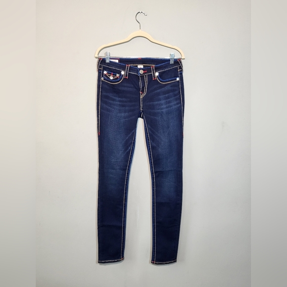 🌜 True Religion Stella Big T Skinny Jean Two-tone Stitching womens size 30 - Picture 2 of 16
